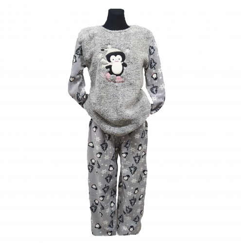 Piżama pluszowa- Pingwin szary przód